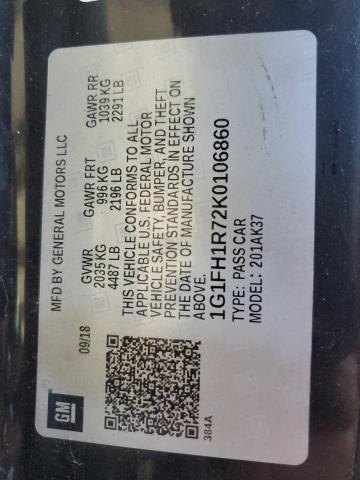 1G1FH1R72K0106860 - 2019 CHEVROLET CAMARO SS BLACK photo 12