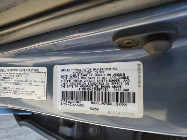 4T1BE32K53U697460 - 2003 TOYOTA CAMRY LE BLUE photo 13