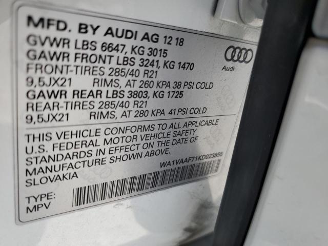 WA1VAAF71KD023855 - 2019 AUDI Q7 PRESTIGE WHITE photo 13