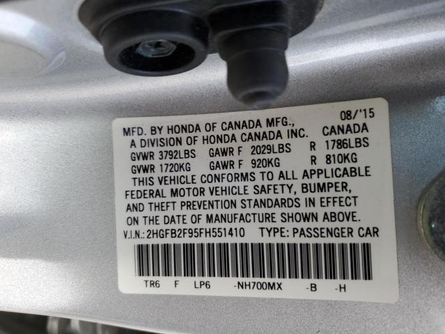 2HGFB2F95FH551410 - 2015 HONDA CIVIC EXL SILVER photo 12