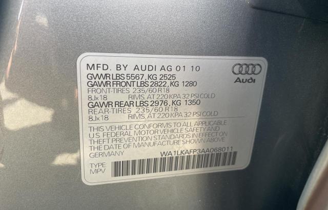 WA1LKAFP3AA068011 - 2010 AUDI Q5 PREMIUM PLUS GRAY photo 10