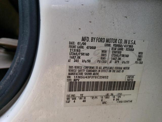 1FMSU43F3YEC25852 - 2000 FORD EXCURSION LIMITED WHITE photo 13