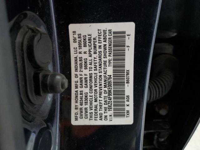 19XZE4F99KE009764 - 2019 HONDA INSIGHT TOURING BLUE photo 13