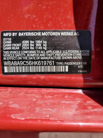 WBA8A9C56HK619761 - 2017 BMW 3 SERIES I RED photo 12