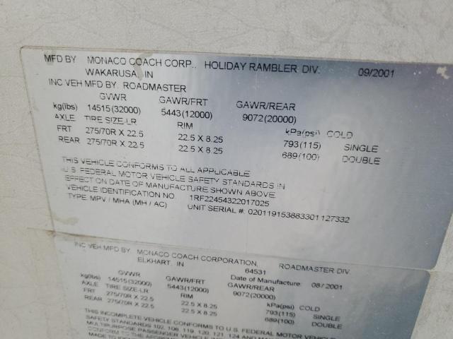 1RF22454322017025 - 2002 ROADMASTER RAIL RAISED RAI WHITE photo 10