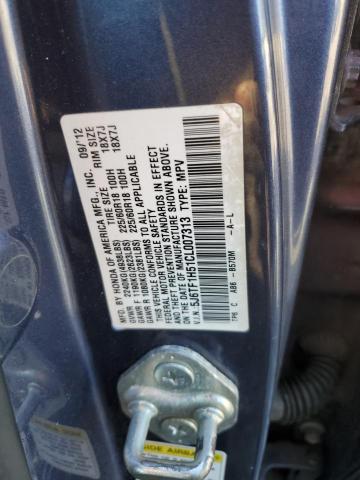 5J6TF1H51CL007313 - 2012 HONDA CROSSTOUR EXL ლურჯი ფოტო 12