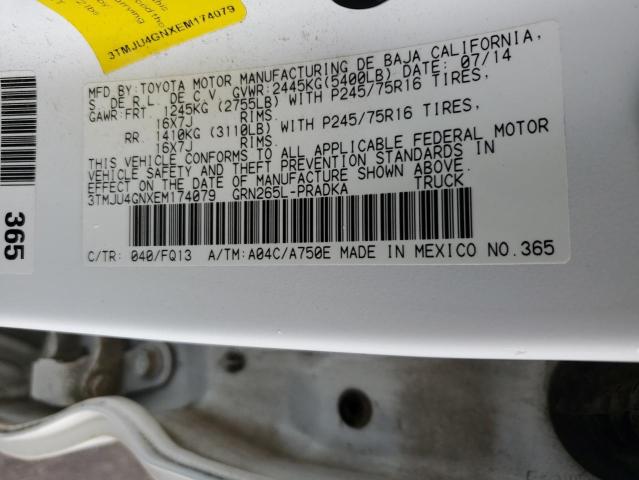 3TMJU4GNXEM174079 - 2014 TOYOTA TACOMA DOUBLE CAB PRERUNNER WHITE photo 12