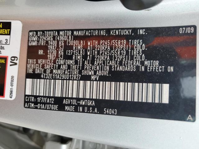 4T3ZE11A29U012827 - 2009 TOYOTA VENZA SILVER photo 13