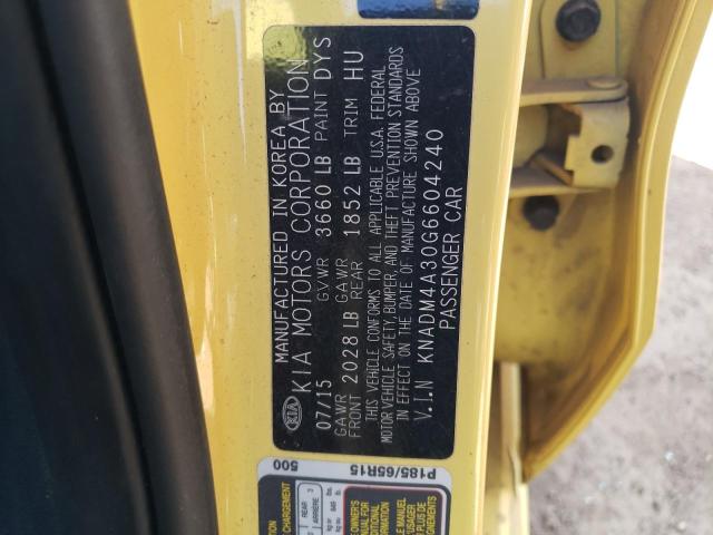 KNADM4A30G6604240 - 2016 KIA RIO LX YELLOW photo 12