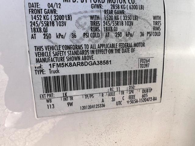 1FM5K8AR8DGA38581 - 2013 FORD EXPLORER POLICE INTERCEPTOR 白色 照片 10