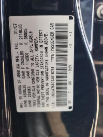 19UUA76607A018751 - 2007 ACURA TL TYPE S BLACK photo 12