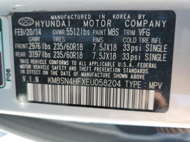 KM8SN4HFXEU058204 - 2014 HYUNDAI SANTA FE GLS SILVER photo 13