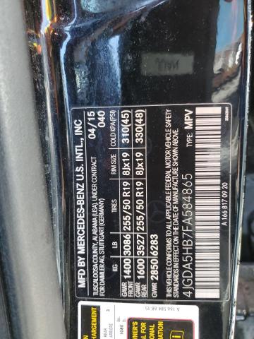 4JGDA5HB7FA584865 - 2015 MERCEDES-BENZ ML 350 4MATIC BLACK photo 13