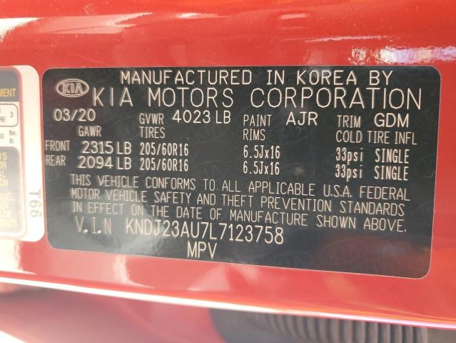 KNDJ23AU7L7123758 - 2020 KIA SOUL LX RED photo 13