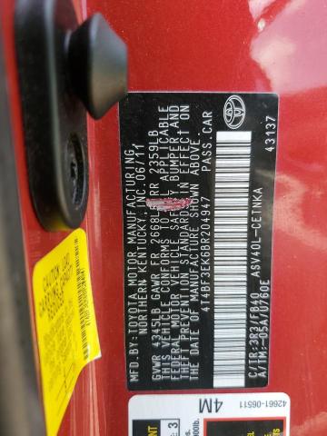 4T4BF3EK6BR204947 - 2011 TOYOTA CAMRY BASE RED photo 12