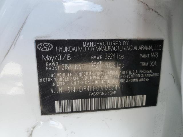 5NPD84LF0JH357491 - 2018 HYUNDAI ELANTRA SEL WHITE photo 13