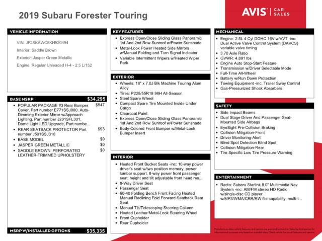 JF2SKAWC8KH520494 - 2019 SUBARU FORESTER TOURING 绿色 照片 13