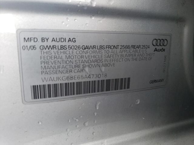 WAUKG68E65A473018 - 2005 AUDI A4 3.2 AVANT QUATTRO SILVER photo 12