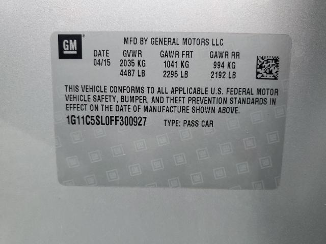 1G11C5SL0FF300927 - 2015 CHEVROLET MALIBU 1LT SILVER photo 12