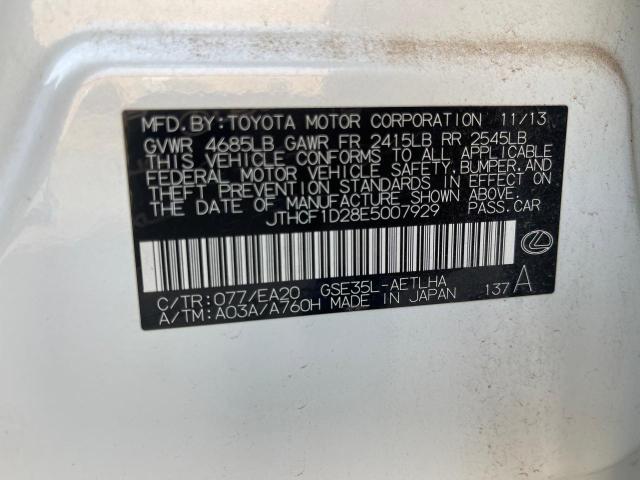 JTHCF1D28E5007929 - 2014 LEXUS IS 250 WHITE photo 10