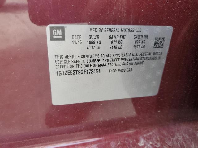 1G1ZE5ST9GF172461 - 2016 CHEVROLET MALIBU LT MAROON photo 12