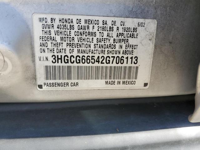 3HGCG66542G706113 - 2002 HONDA ACCORD LX SILVER photo 13