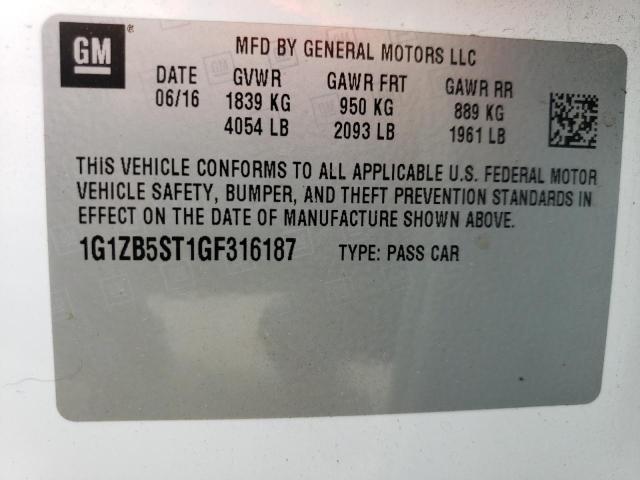 1G1ZB5ST1GF316187 - 2016 CHEVROLET MALIBU LS თეთრი ფოტო 12