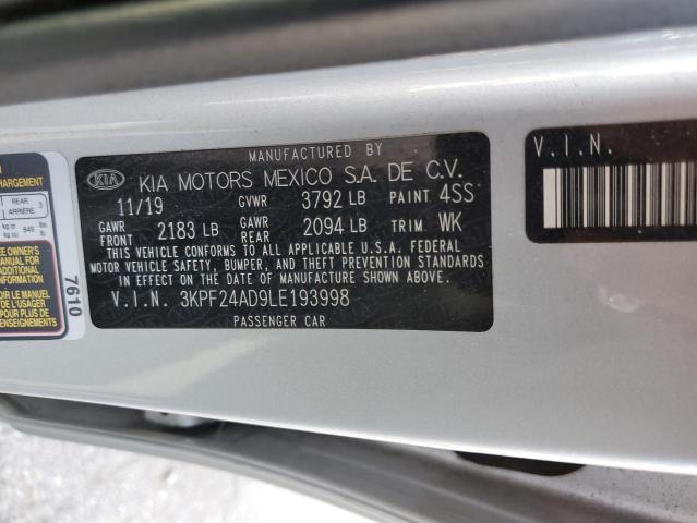 3KPF24AD9LE193998 - 2020 KIA FORTE FE SILVER photo 12