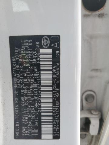 2T1KR32E48C711825 - 2008 TOYOTA COROLLA MA XR WHITE photo 12