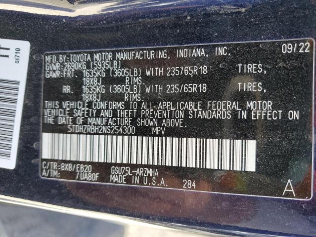 5TDHZRBH2NS254300 - 2022 TOYOTA HIGHLANDER XLE Mavi foto 12