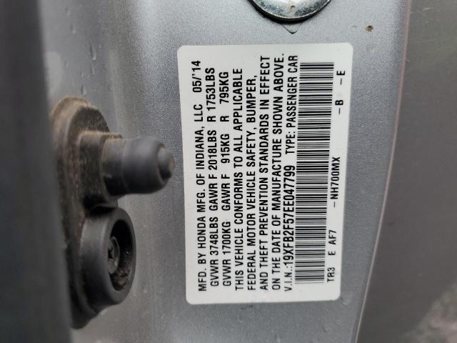 19XFB2F57EE047799 - 2014 HONDA CIVIC LX SILVER photo 12