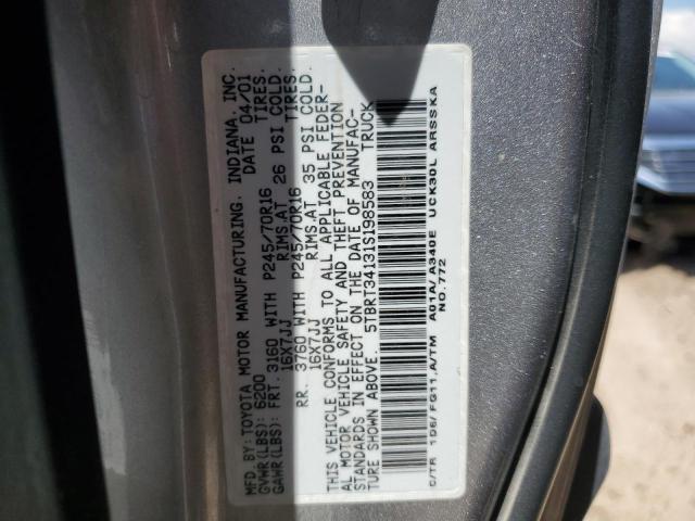 5TBRT34131S198583 - 2001 TOYOTA TUNDRA ACCESS CAB ვერცხლისფერი ფოტო 13