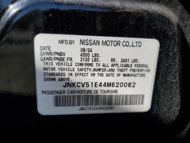 JNKCV51E44M620062 - 2004 INFINITI G35 BLACK photo 12