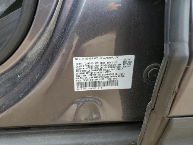 5FNYF8H54KB024290 - 2019 HONDA PASSPORT EXL CHARCOAL photo 13