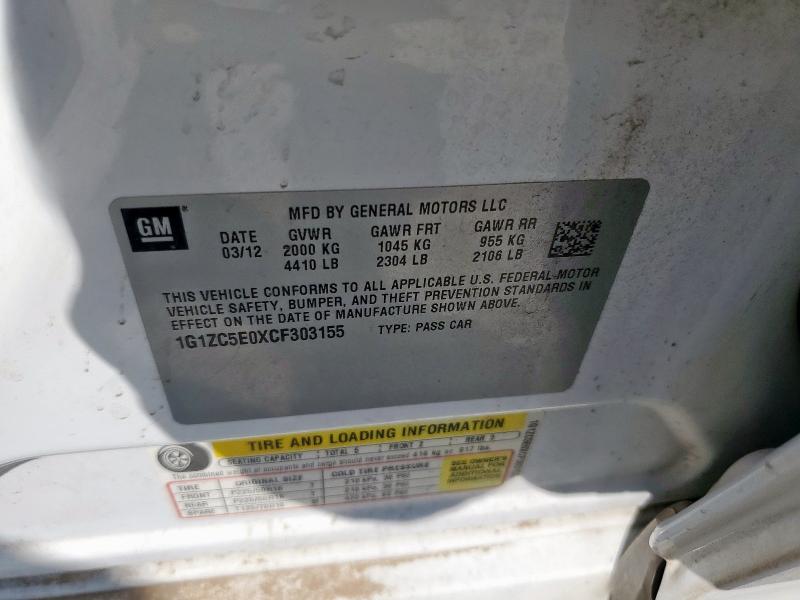 1G1ZC5E0XCF303155 - 2012 CHEVROLET MALIBU 1LT WHITE photo 12