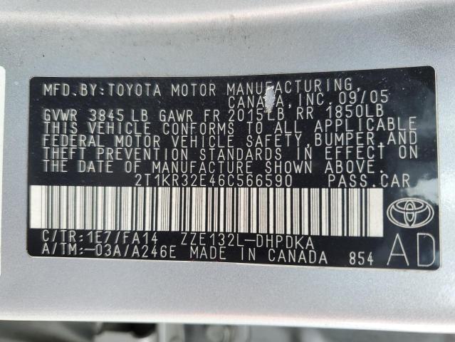 2T1KR32E46C566590 - 2006 TOYOTA COROLLA MA XR SILVER photo 14