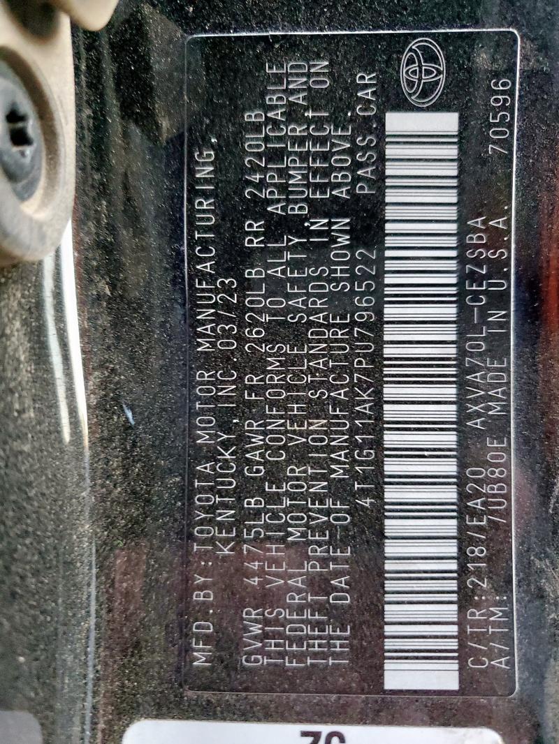 4T1G11AK7PU796522 - 2023 TOYOTA CAMRY SE NIGHT SHADE BLACK photo 12