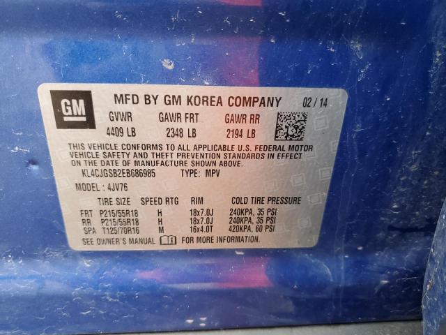 KL4CJGSB2EB686985 - 2014 BUICK ENCORE ლურჯი ფოტო 14