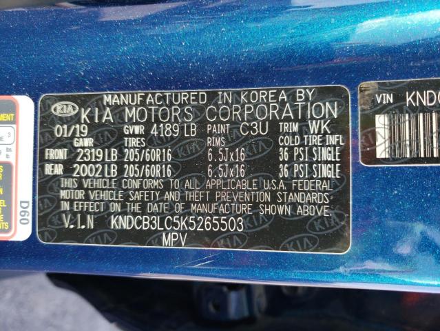 KNDCB3LC5K5265503 - 2019 KIA NIRO FE BLUE photo 13