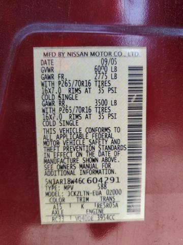 5N1AR18W46C604291 - 2006 NISSAN PATHFINDER LE 红色 照片 13