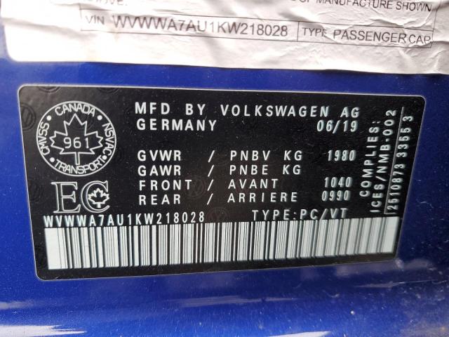 WVWWA7AU1KW218028 - 2019 VOLKSWAGEN GOLF R BLUE photo 12