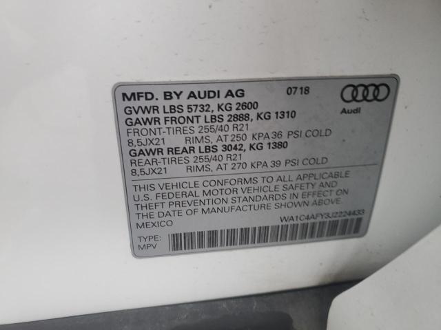 WA1C4AFY3J2224433 - 2018 AUDI SQ5 PRESTIGE WHITE photo 13