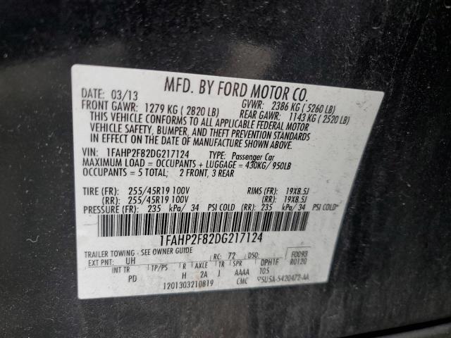 1FAHP2F82DG217124 - 2013 FORD TAURUS LIMITED BLACK photo 12