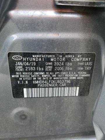 KMHD84LF0KU853796 - 2019 HYUNDAI ELANTRA SEL GRAY photo 12