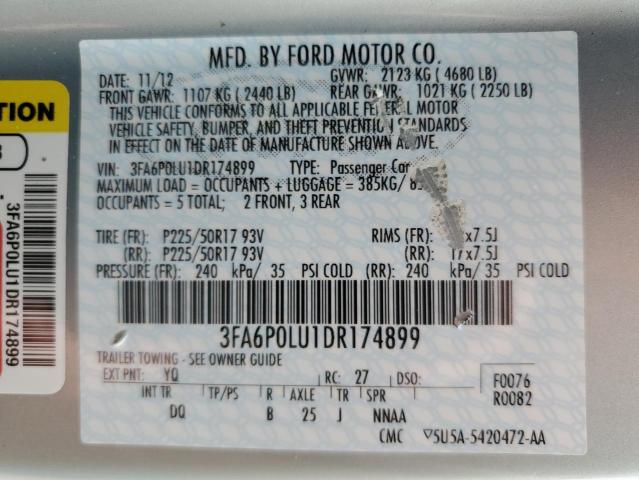 3FA6P0LU1DR174899 - 2013 FORD FUSION SE HYBRID BLUE photo 12