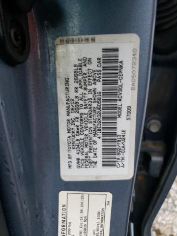 4T1BE32K02U605816 - 2002 TOYOTA CAMRY LE BLUE photo 12