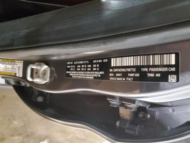 ZARFAEDN2J7587732 - 2018 ALFA ROMEO GIULIA Q4 石墨色 照片 12
