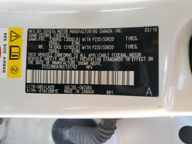 2T2ZZMCA1KC137767 - 2019 LEXUS RX L 350 BASE WHITE photo 13