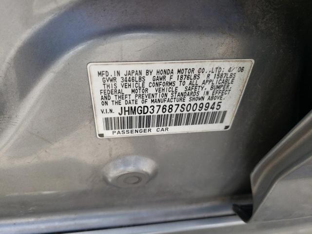 JHMGD37687S009945 - 2007 HONDA FIT S 银色 照片 12