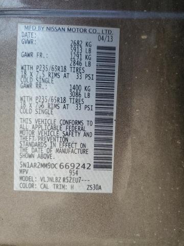 5N1AR2MM9DC669242 - 2013 NISSAN PATHFINDER S Qəhvəyi foto 13